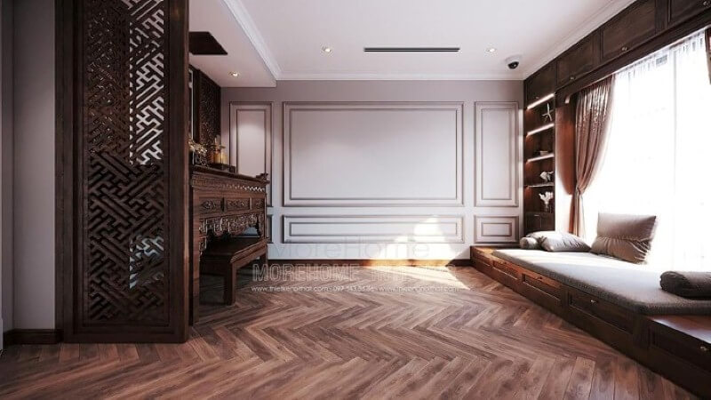 Vách gỗ CNC đẹp cho phòng thờ hiện đại. Mẫu nội thất biệt thự đẹp