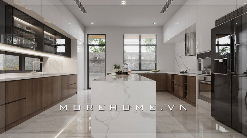 Mang đến không gian phòng bếp lý tưởng với mẫu thiết kế nội thất phòng bếp đẹp với hệ tủ bếp gỗ công nghiệp thông minh tích hợp nhiều công năng. Thiết kế phòng bếp